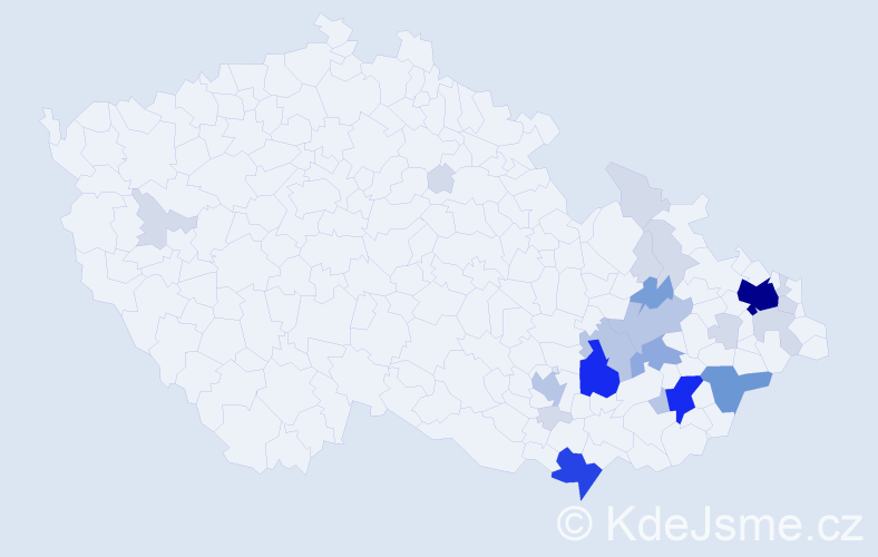 Příjmení: 'Vidlář', počet výskytů 84 v celé ČR