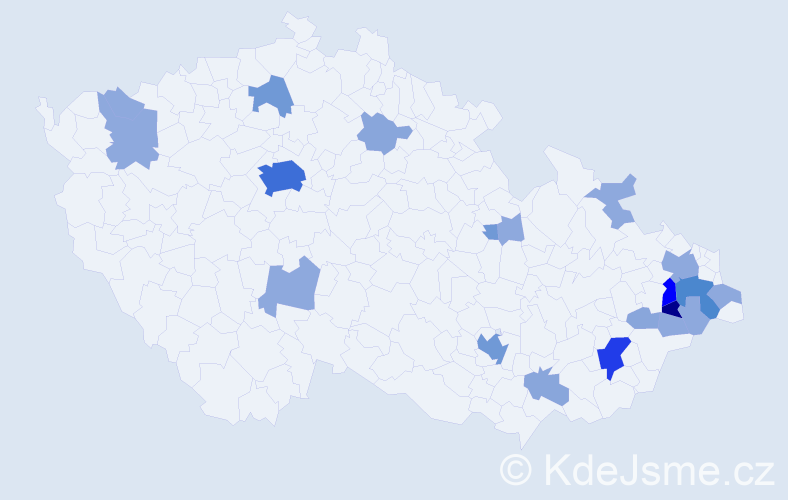 Příjmení: 'Mechl', počet výskytů 55 v celé ČR