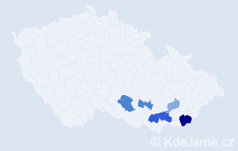 Příjmení: 'Rusman', počet výskytů 18 v celé ČR
