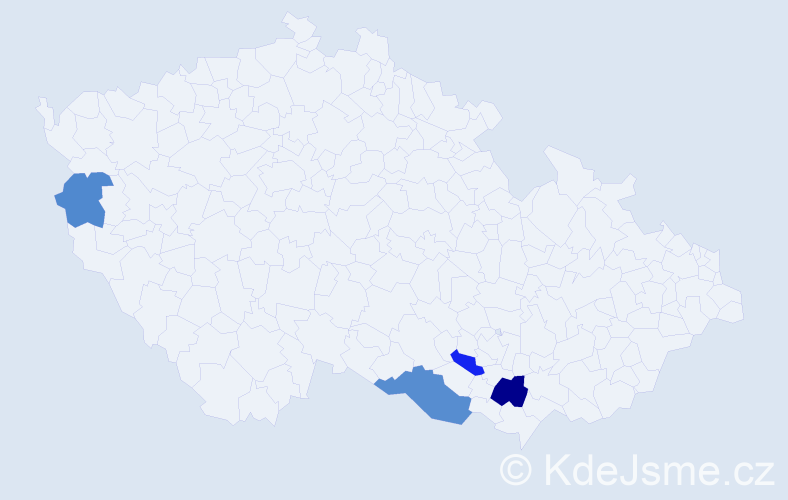 Příjmení: 'Marget', počet výskytů 6 v celé ČR
