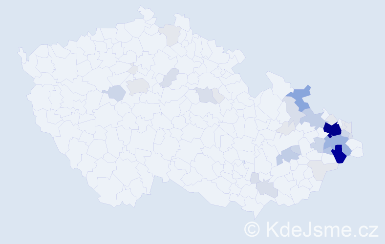 Příjmení: 'Pavlisková', počet výskytů 150 v celé ČR