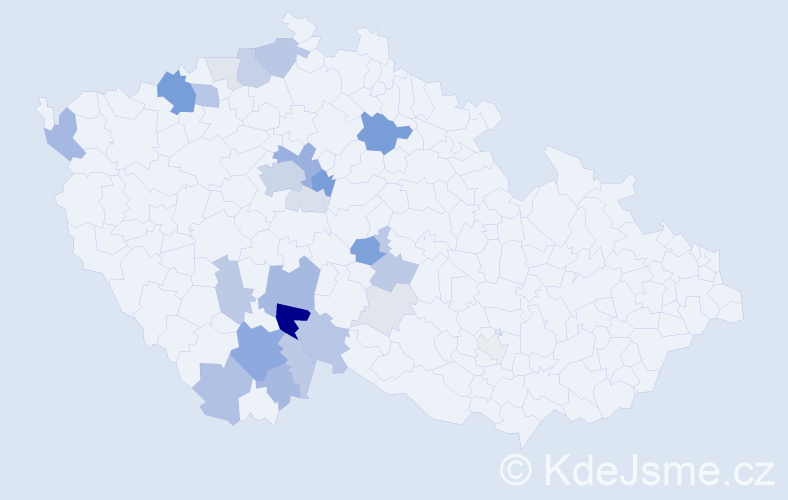 Příjmení: 'Tourek', počet výskytů 87 v celé ČR