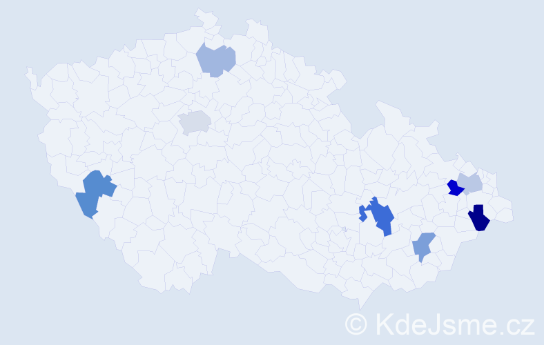 Příjmení: 'Vilčák', počet výskytů 18 v celé ČR