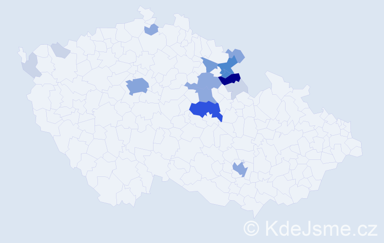 Příjmení: 'Práza', počet výskytů 54 v celé ČR