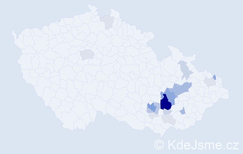 Příjmení: 'Bébar', počet výskytů 64 v celé ČR