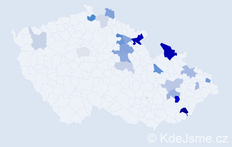 Příjmení: 'Kudelka', počet výskytů 54 v celé ČR