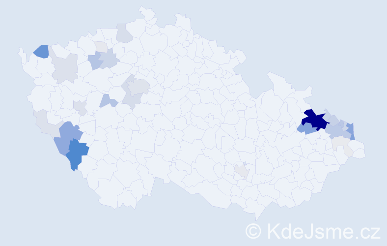 Příjmení: 'Valeček', počet výskytů 142 v celé ČR