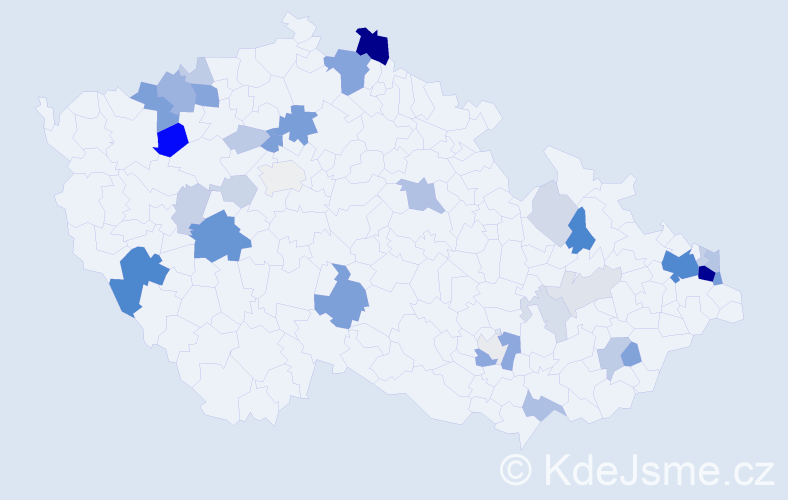 Příjmení: 'Kmeťo', počet výskytů 114 v celé ČR