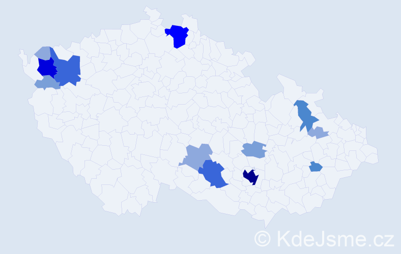 Příjmení: 'Pacelt', počet výskytů 39 v celé ČR