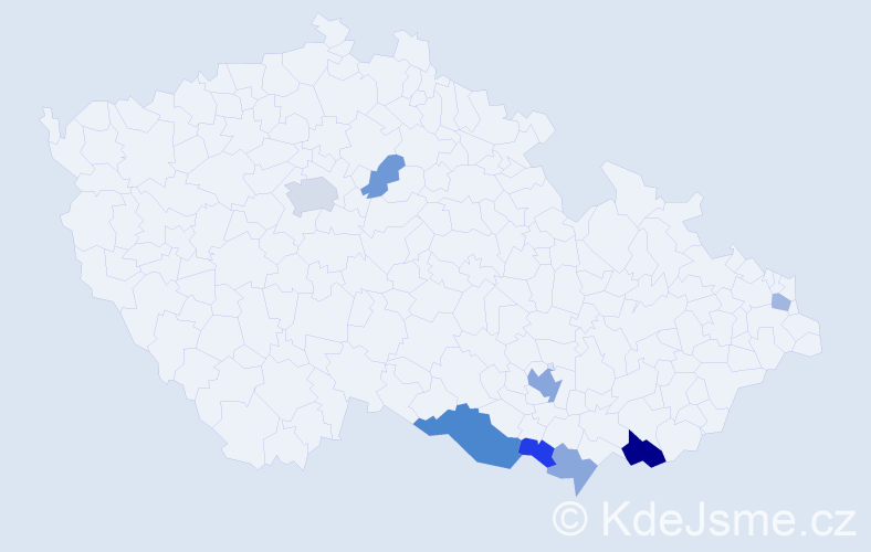 Příjmení: 'Kocák', počet výskytů 17 v celé ČR