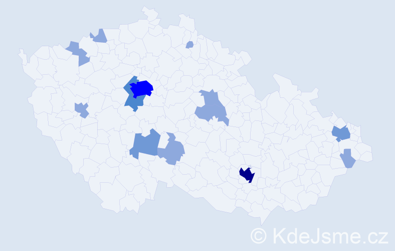 Příjmení: 'Géci', počet výskytů 25 v celé ČR