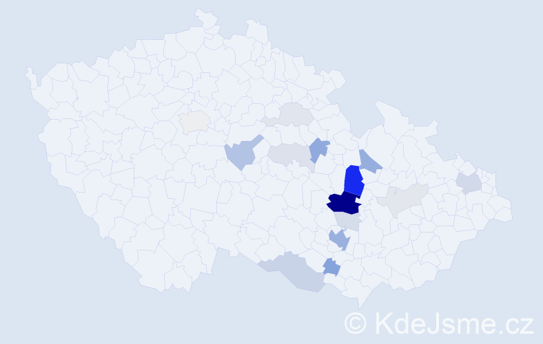 Příjmení: 'Zvejška', počet výskytů 54 v celé ČR