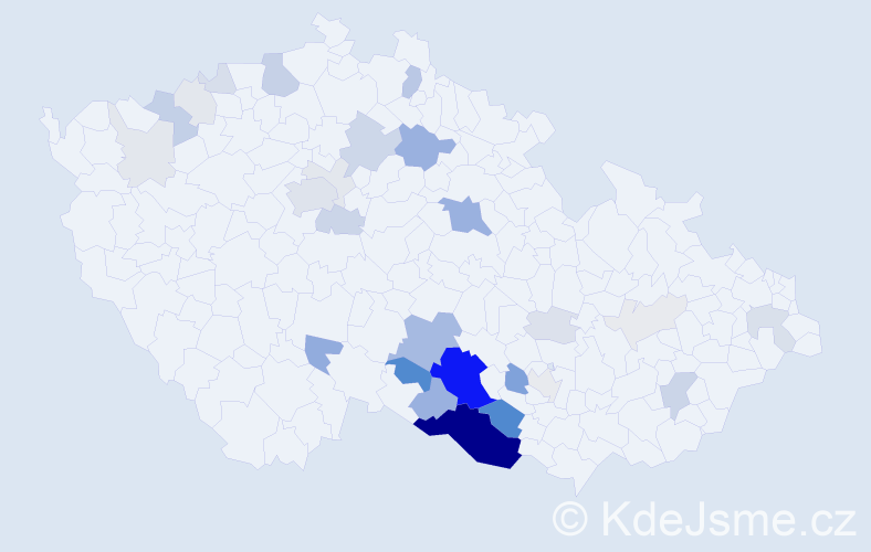 Příjmení: 'Čapoun', počet výskytů 134 v celé ČR