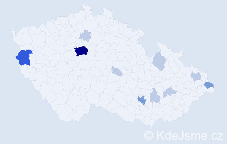 Příjmení: 'Klen', počet výskytů 28 v celé ČR