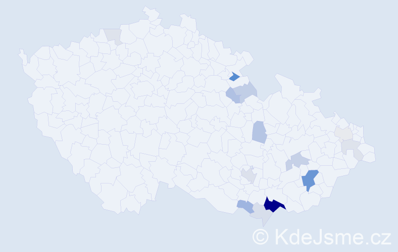 Příjmení: 'Uhrovič', počet výskytů 43 v celé ČR