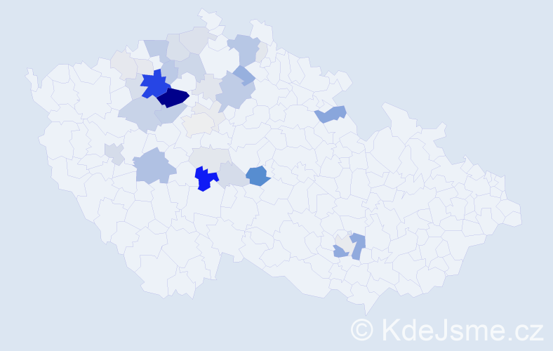 Příjmení: 'Cimrman', počet výskytů 134 v celé ČR