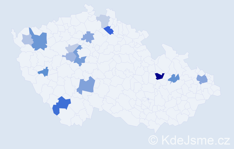 Příjmení: 'Kindel', počet výskytů 26 v celé ČR