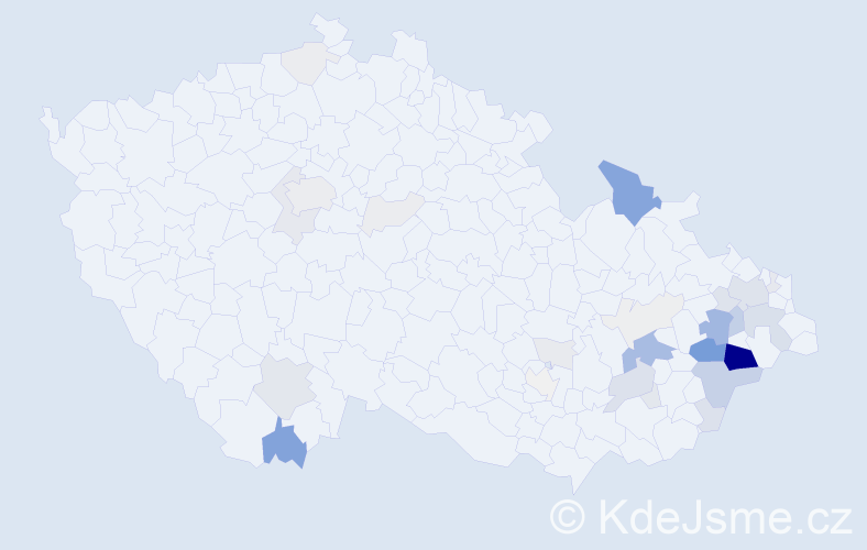 Příjmení: 'Tovaryš', počet výskytů 131 v celé ČR