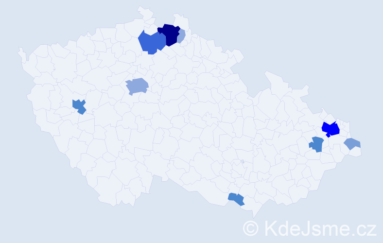 Příjmení: 'Kuc', počet výskytů 29 v celé ČR
