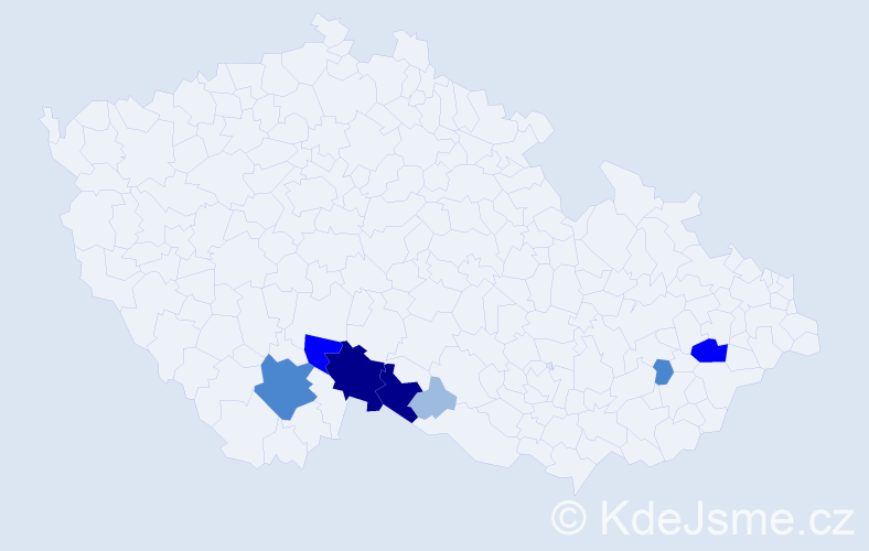 Příjmení: 'Bryolová', počet výskytů 19 v celé ČR
