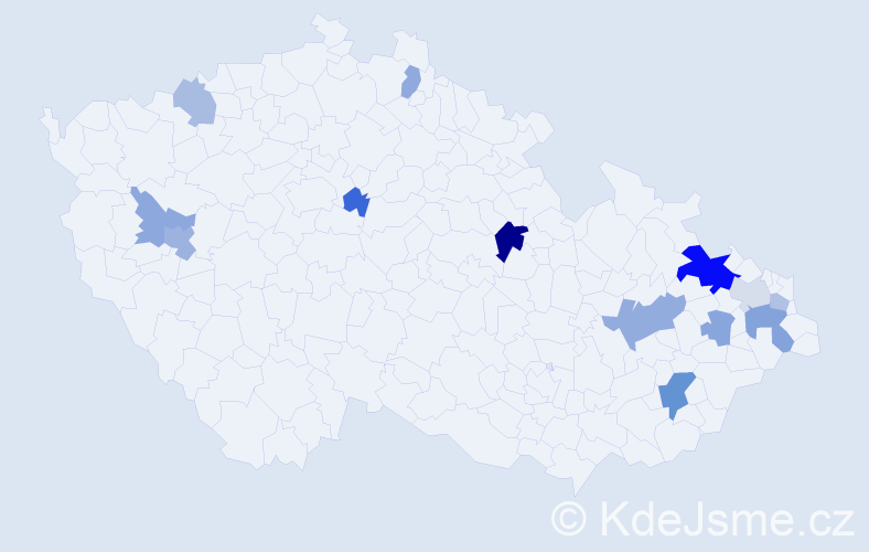 Příjmení: 'Koziolová', počet výskytů 25 v celé ČR