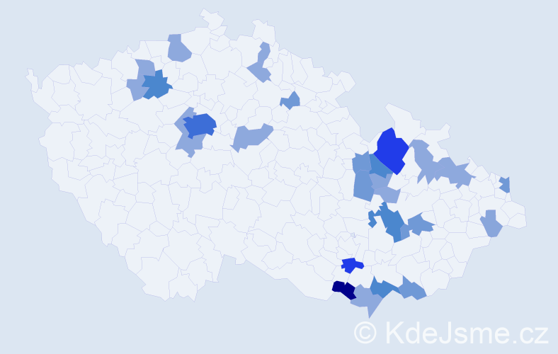 Příjmení: 'Mičo', počet výskytů 75 v celé ČR