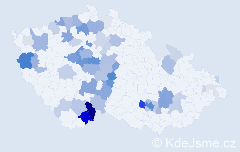 Příjmení: 'Kloc', počet výskytů 216 v celé ČR