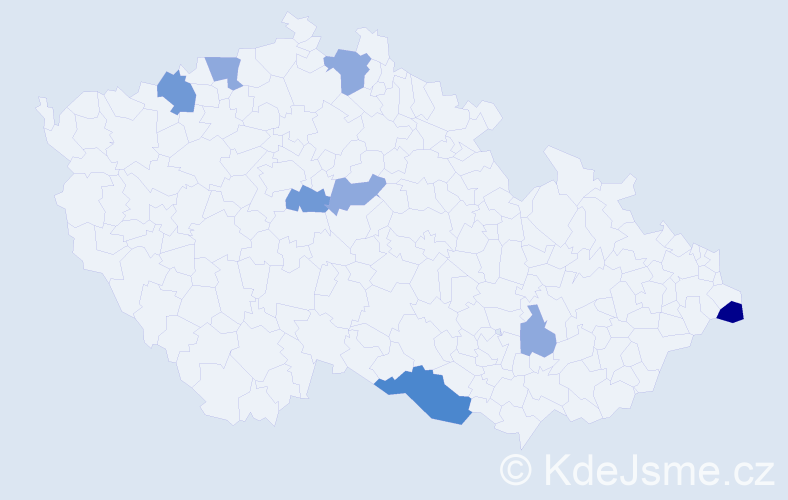 Příjmení: 'Verčimák', počet výskytů 23 v celé ČR