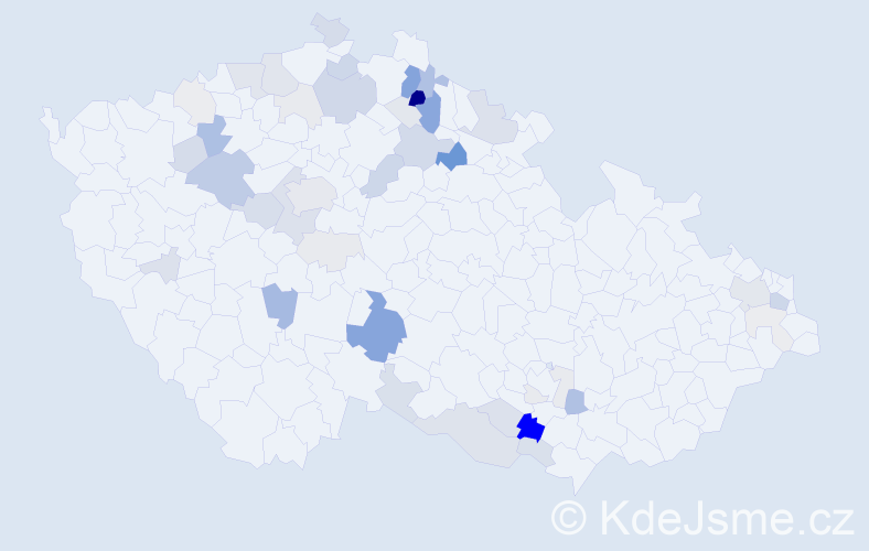 Příjmení: 'Koňáková', počet výskytů 154 v celé ČR