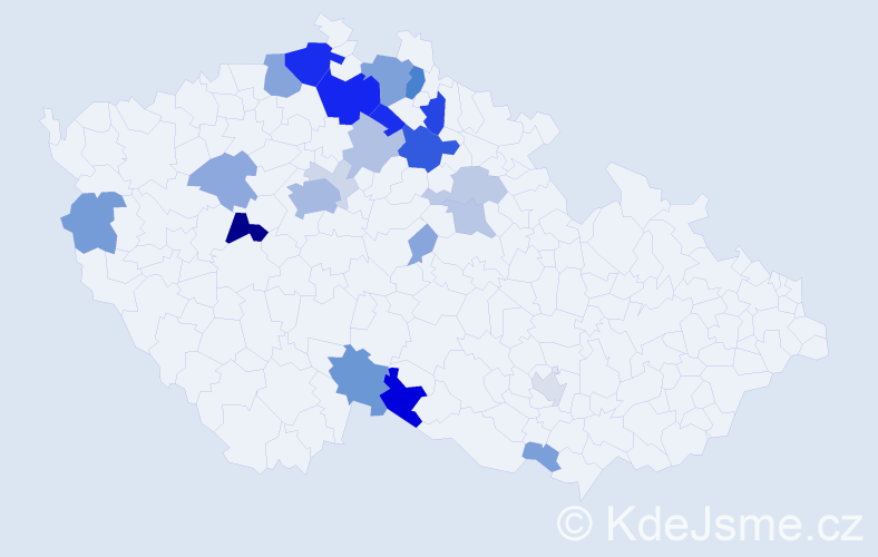 Příjmení: 'Landovský', počet výskytů 86 v celé ČR