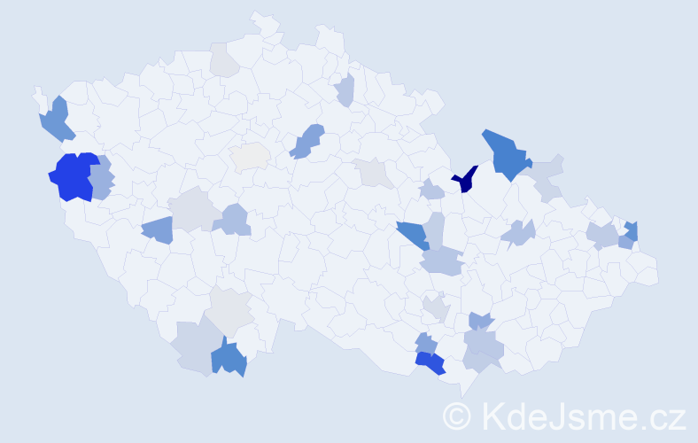 Příjmení: 'Valiček', počet výskytů 85 v celé ČR