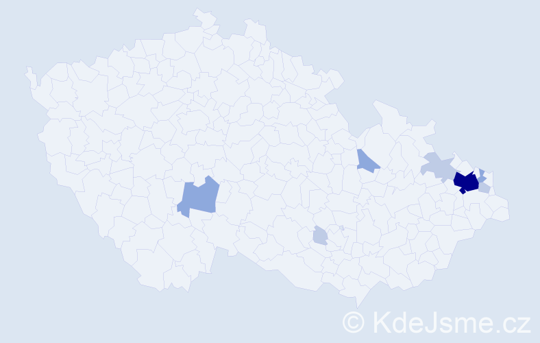 Příjmení: 'Tőrőková', počet výskytů 19 v celé ČR