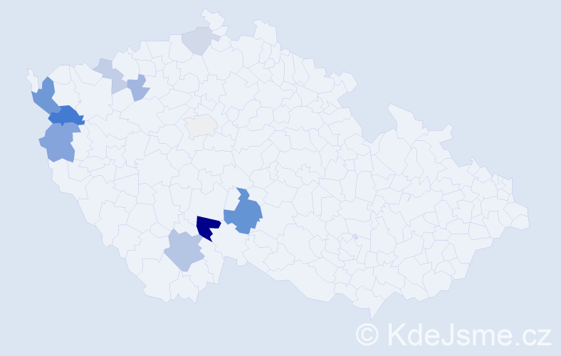 Příjmení: 'Dědouch', počet výskytů 25 v celé ČR