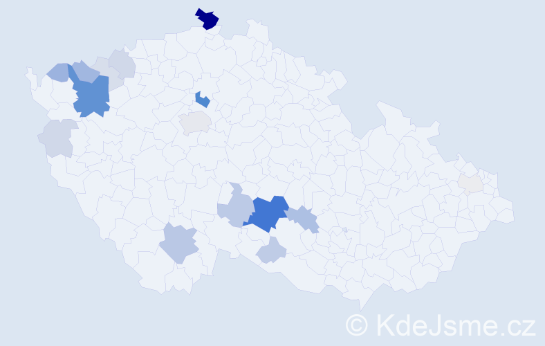 Příjmení: 'Dreveňák', počet výskytů 75 v celé ČR