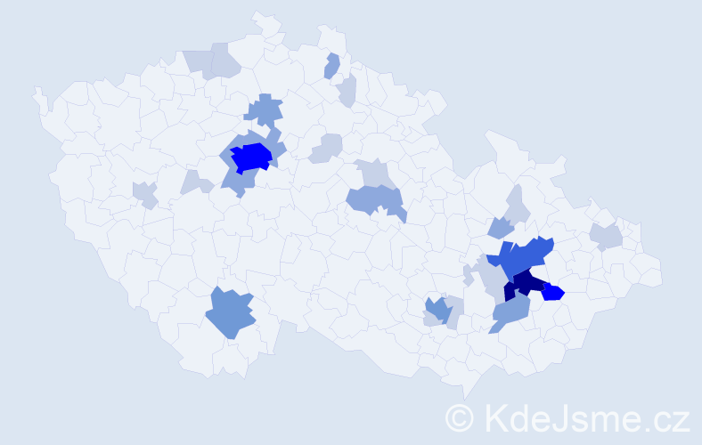 Příjmení: 'Ticháková', počet výskytů 72 v celé ČR