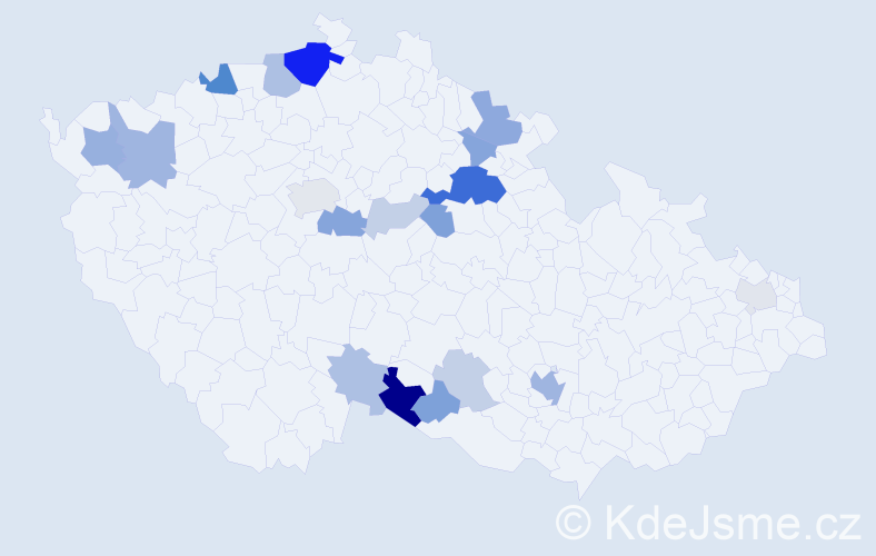 Příjmení: 'Klemera', počet výskytů 49 v celé ČR