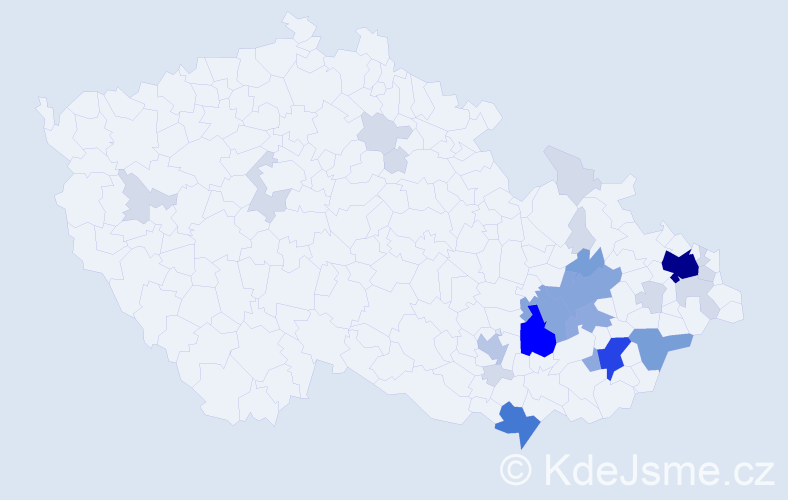 Příjmení: 'Vidlář', počet výskytů 87 v celé ČR