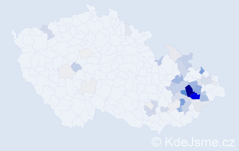 Příjmení: 'Kubeša', počet výskytů 193 v celé ČR