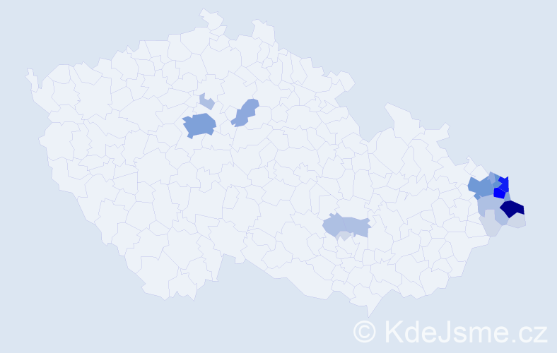 Příjmení: 'Malysz', počet výskytů 74 v celé ČR