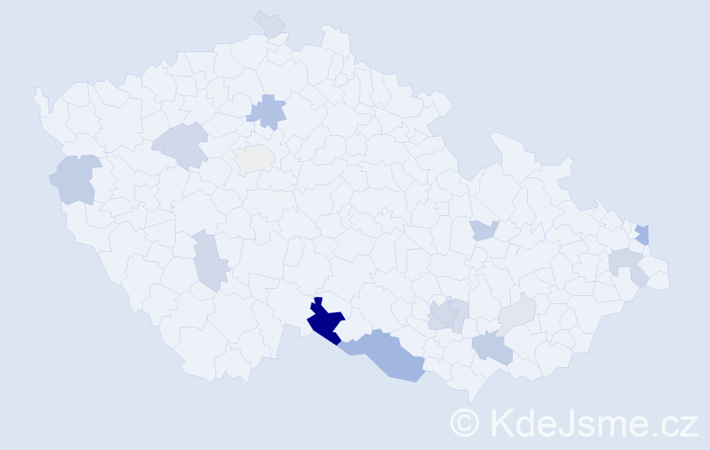 Příjmení: 'Kubek', počet výskytů 54 v celé ČR