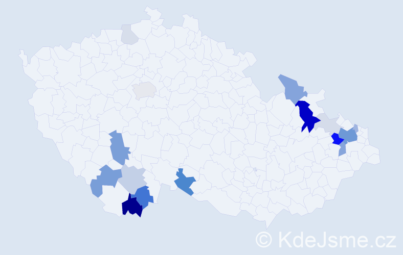 Příjmení: 'Gocalová', počet výskytů 50 v celé ČR