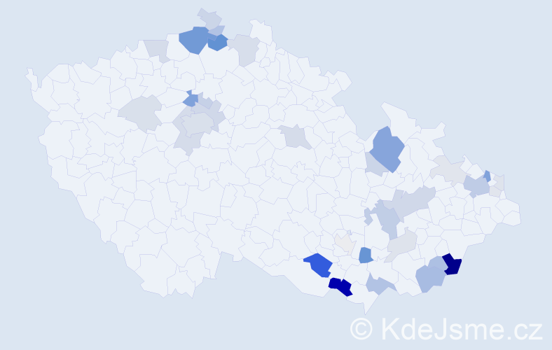 Příjmení: 'Macharová', počet výskytů 102 v celé ČR