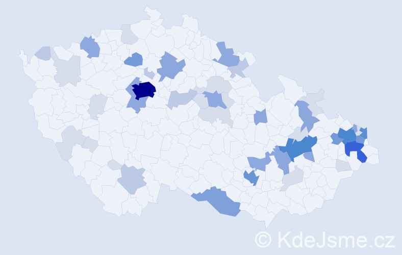 Příjmení: 'Kolesár', počet výskytů 148 v celé ČR