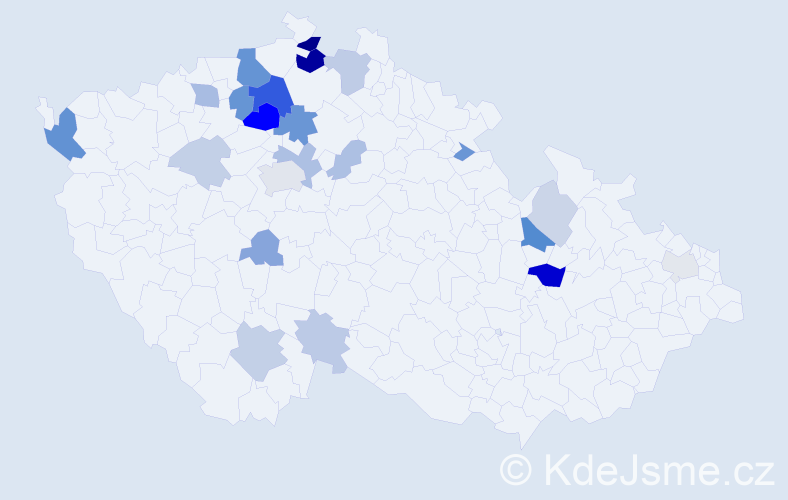Příjmení: 'Bér', počet výskytů 63 v celé ČR