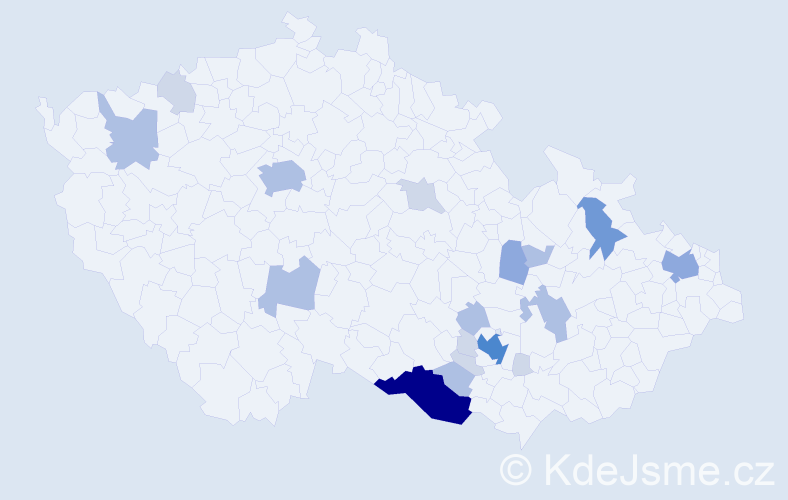 Příjmení: 'Potácel', počet výskytů 52 v celé ČR