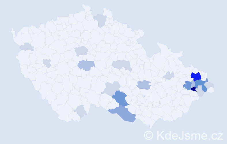Příjmení: 'Horečková', počet výskytů 65 v celé ČR
