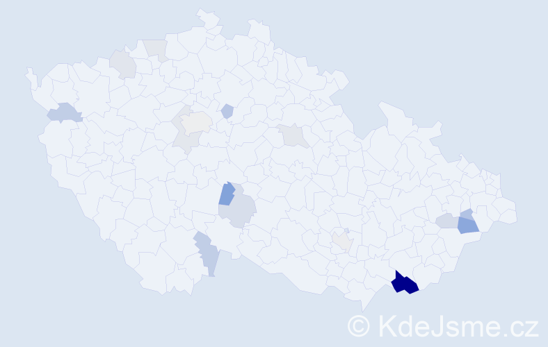 Příjmení: 'Vachunová', počet výskytů 33 v celé ČR