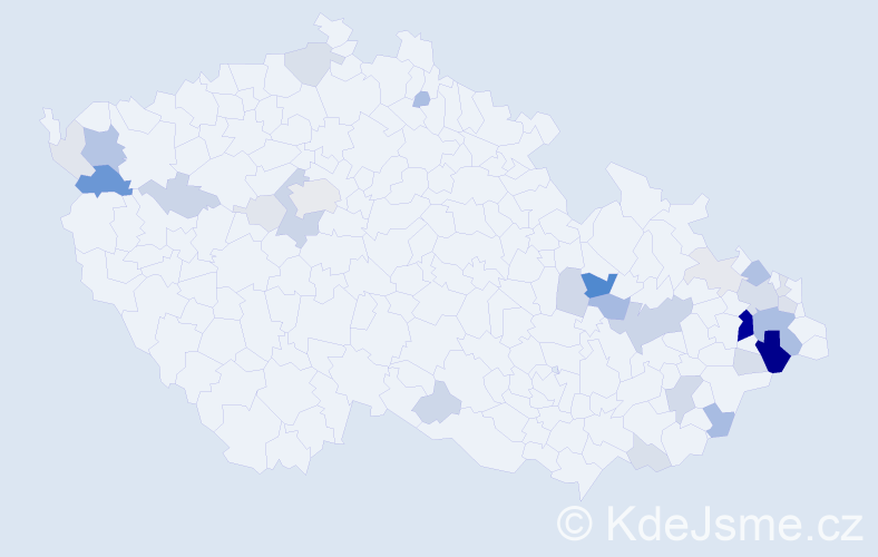 Příjmení: 'Rečka', počet výskytů 104 v celé ČR