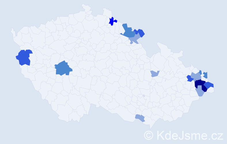 Příjmení: 'Kubiček', počet výskytů 34 v celé ČR