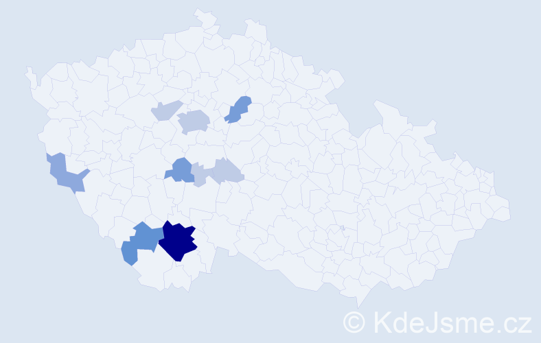 Příjmení: 'Kindlmannová', počet výskytů 26 v celé ČR